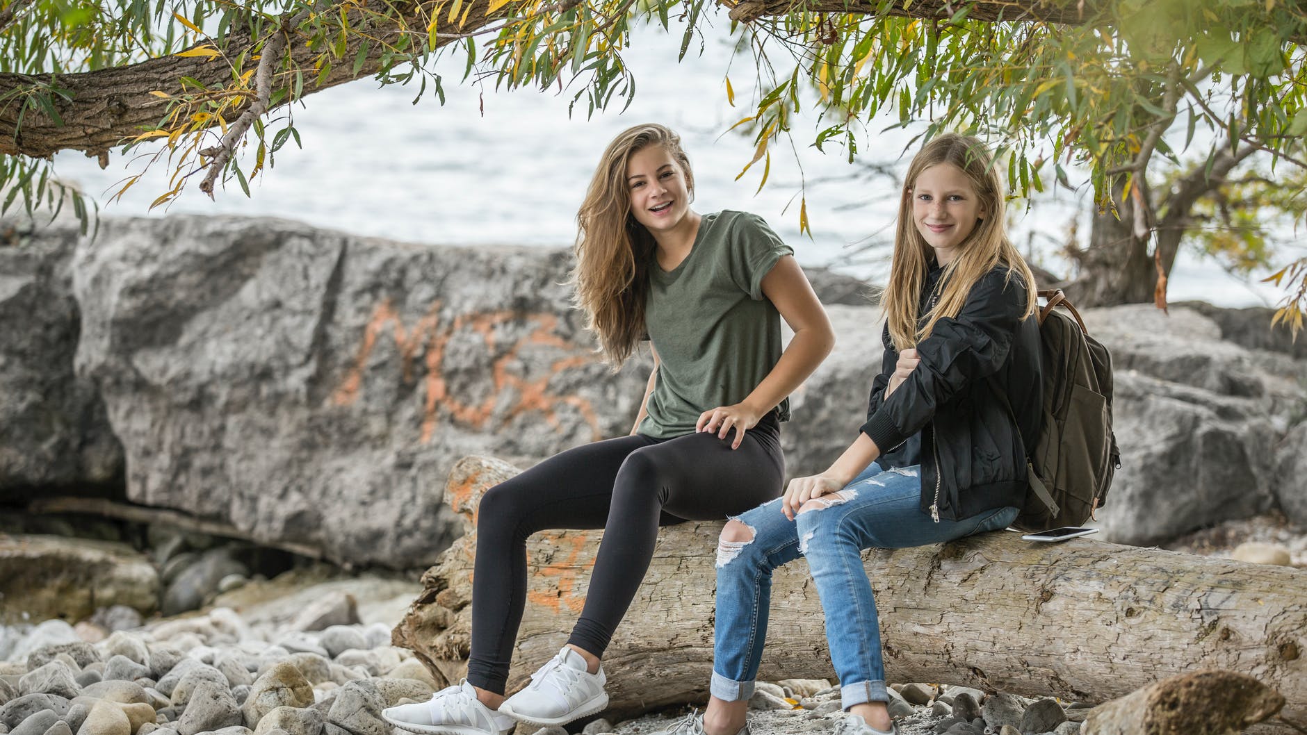 Two girls laughing